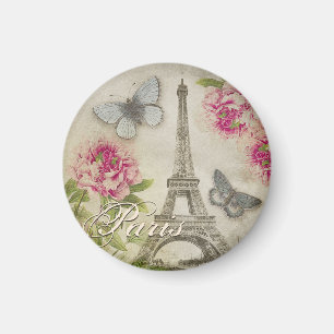 Aimant vintage de pivoines de Tour Eiffel de Paris