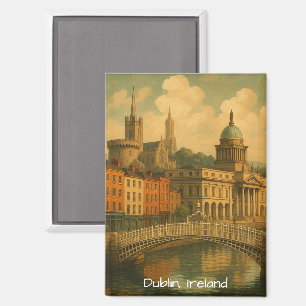 Aimant Vintage Dublin Travel Retro Ireland City Artwork