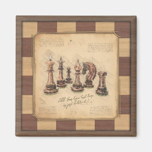 Aimant Vintage échiquier et pièces d'échecs, cadeau du jo