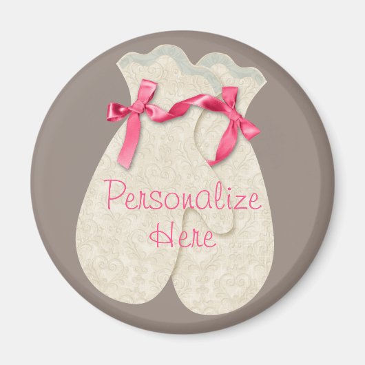 Aimant Vintage élégant mitaines d'hiver ruban dentelle (Devant)