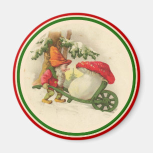 Aimant Vintage elfe de Noël avec champignon