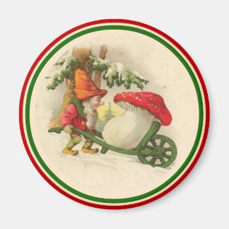 Aimant Vintage elfe de Noël avec champignon