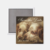 Aimant Vintage Enregistrer la date ! Les mignonnes chiots (Recto/Verso)