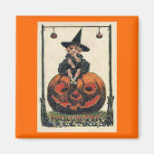 Aimant Vintage fille d'Halloween sur Jack o'Lantern (Devant)