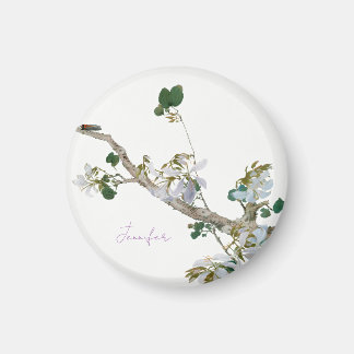 Aimant Vintage Floral style asiatique Pastel Coloris Nom