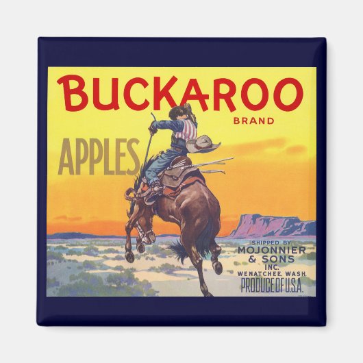 Aimant Vintage Fruit Crate Étiquette Art, Pommes Buckaroo (Devant)