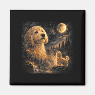 Aimant Vintage goldendoodle hurlant à la lune 90s rétro