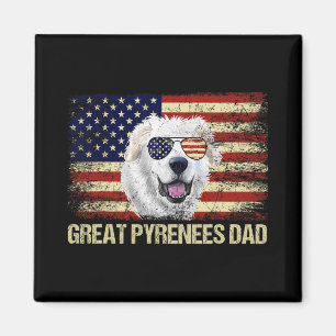 Aimant Vintage Great Pyrenees Papa Drapeau Américain Usa