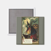 Aimant Vintage Halloween sorcière Stirring Magique Cauldr (Recto/Verso)
