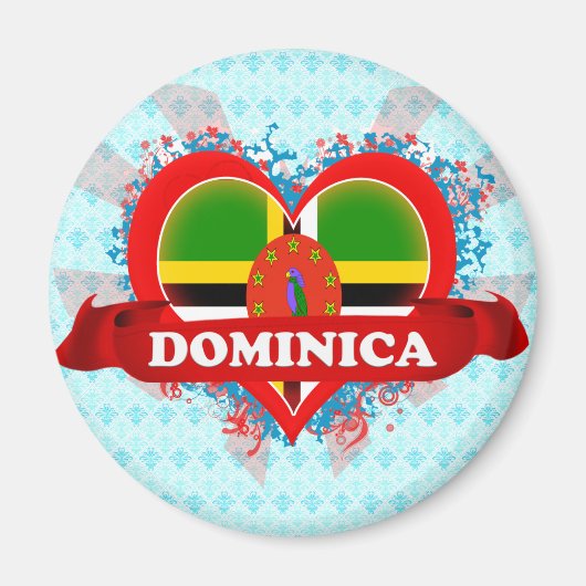 Aimant Vintage I Love Dominica (Devant)