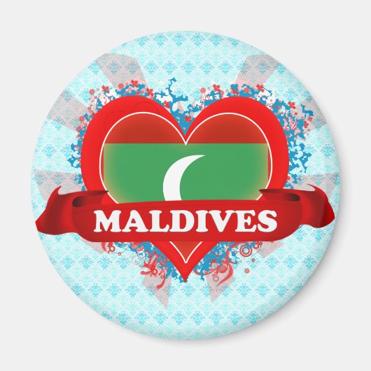 Aimant Vintage J'aime les Maldives (Devant)