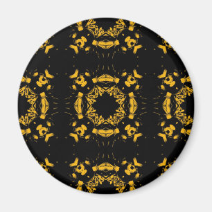 Aimant Vintage Jaune, Noir Floral Damas Motif rétro