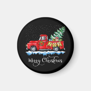 Aimant Vintage Joyeux Noël Camion Rouge Ancien Noël Ch