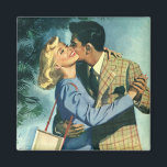 Aimant Vintage Love and Romance, Christmas Dance<br><div class="desc">Vintage illustration love and romance image featuring a man and a woman on a romantic date dancing to the music on the radio by a Christmas tree.</div>
