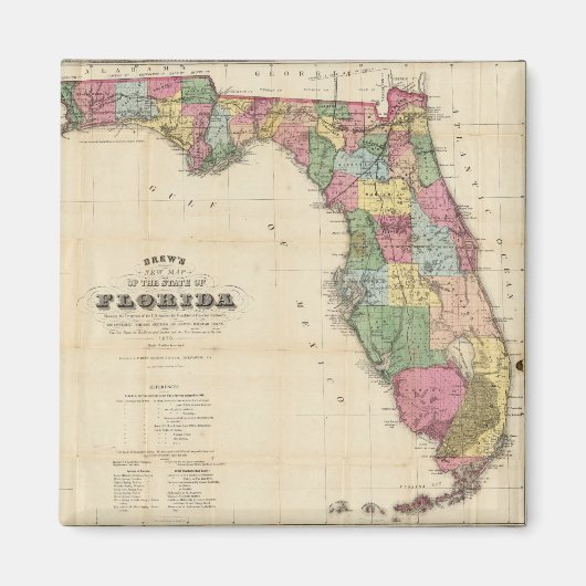 Aimant Vintage Map of Florida (1870) (Devant)