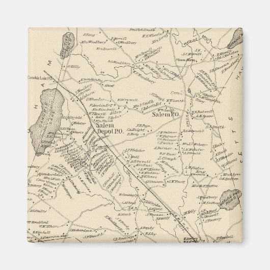 Aimant Vintage Map of Salem Massachusetts (Devant)