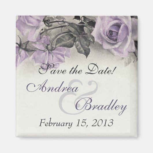 Aimant vintage Mariage Rose en argent violet (Devant)