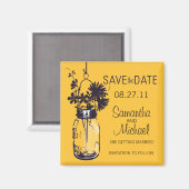 Aimant Vintage Mason Jar & Fleurs sauvagesEnregistrer la (Recto/Verso)