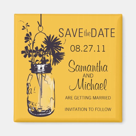 Aimant Vintage Mason Jar & Fleurs sauvagesEnregistrer la (Devant)