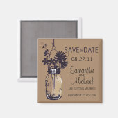 Aimant Vintage Mason Jar & Fleurs sauvagesEnregistrer la (Recto/Verso)