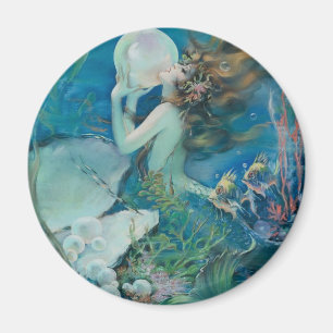 Aimant Vintage Mermaid Holding Pearl