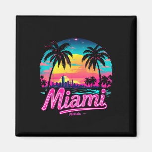 Aimant Vintage Miami Beach - Retro 305 Floride Sunset Gra