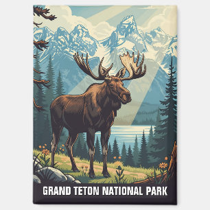 Aimant Vintage Moose au Parc national de Grand Teton