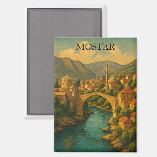 Aimant Vintage Mostar Bridge Bosnie Voyage