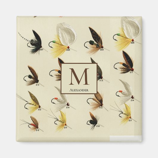 Aimant Vintage Mouche Pêche Mouches Aquarelle Nautique (Devant)