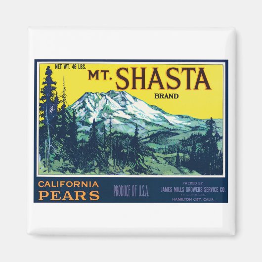 Aimant Vintage Mt Shasta California Pears Étiquette (Devant)