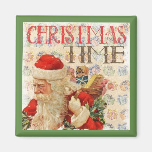 Aimant Vintage Noël heure Père Noël (Devant)