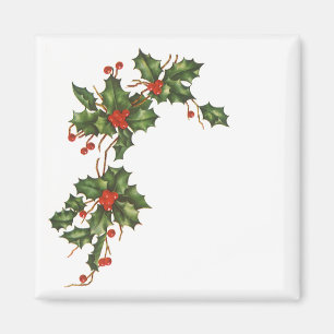 Aimant Vintage Noël, Holly Plante avec les baies rouges