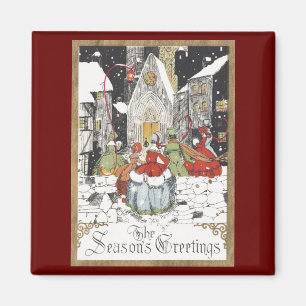 Aimant Vintage Noël Victorien Les gens vont à l'église