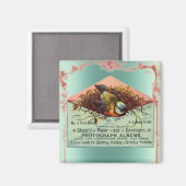 Aimant Vintage oiseau de nidification rose turquoise (Recto/Verso)