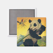 Aimant Vintage Ours Panda Mange Bambou, Animal Sauvage (Recto/Verso)