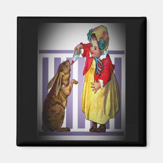 Aimant Vintage Pâques : nourrir un lapin, ZSSG (Devant)