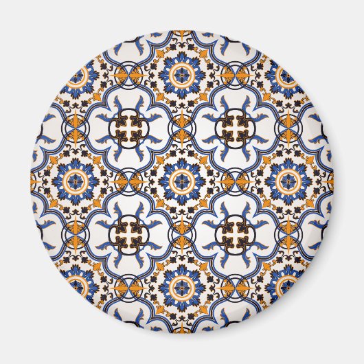Aimant Vintage portugais Azulejo bleu jaune Motif (Devant)