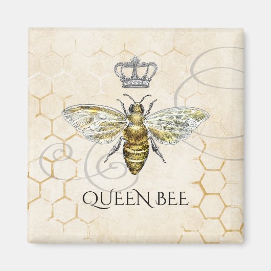 Aimant Vintage Queen Bee Royal Crown Honeycomb Beige (Devant)