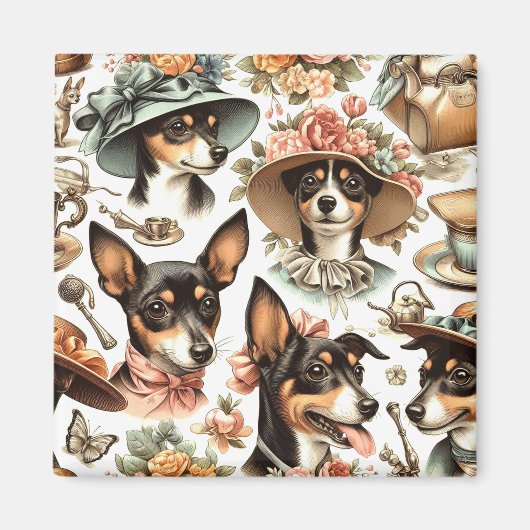 Aimant Vintage Rat Terrier sans fil (Devant)