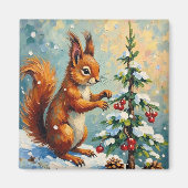 Aimant Vintage Red Squirrel Pine Tree Christmas (Devant)