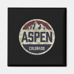 Aimant Vintage Retro Aspen Colorado Montagne Cercle Skiin