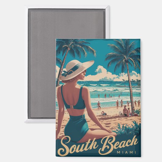 Aimant Vintage Retro Miami South Beach Art (Recto/Verso)
