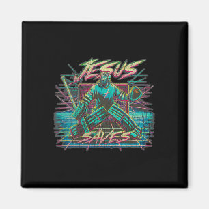 Aimant Vintage Rétro Vaporwave Jésus Sauve Ice Hockey Goa