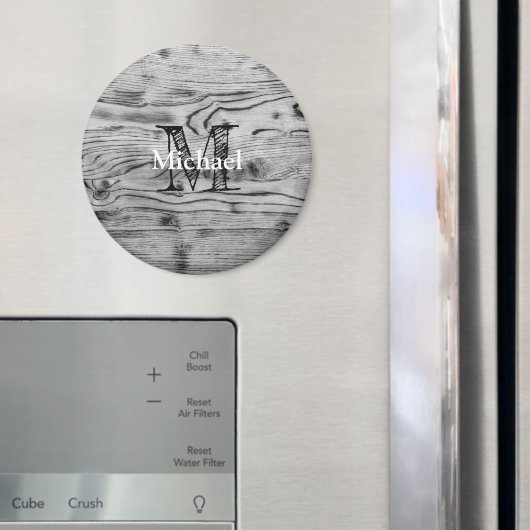 Aimant Vintage rustique gris noir bois brûlé Monogramme (In situ (réfrigérateur))