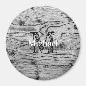 Aimant Vintage rustique gris noir bois brûlé Monogramme (Devant)