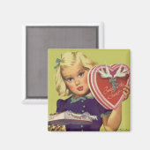 Aimant Vintage Saint Valentin, Fille au chocolat (Recto/Verso)
