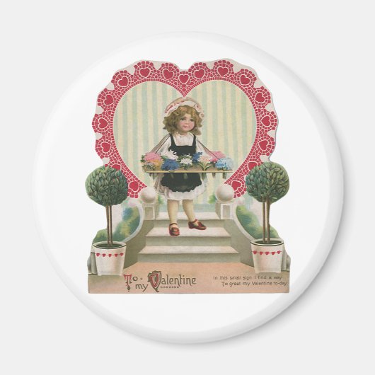 Aimant Vintage Saint Valentin, Fille aux Fleurs (Devant)