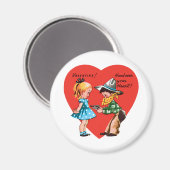 Aimant Vintage Saint Valentin, Fille avec Cowboy (Recto/Verso)