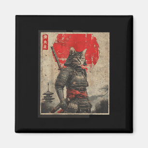 Aimant Vintage Samurai Chat Japonais Tee - shirts graphiq