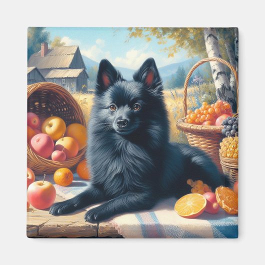Aimant Vintage Schipperke Peinture de chiot (Devant)